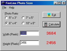 Screen shot from Photo Sizer program